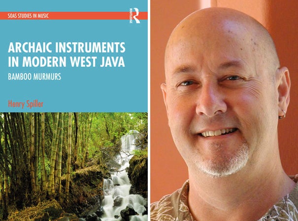 Henry Spiller headshot, ˽̳ Davis faculty, and "Archaic Instruments" book cover