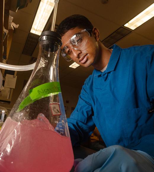 Neeraj Senthil works in a lab at ˽̳ Davis.