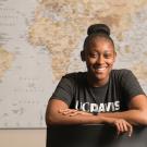 Alexandria Hartwell sits for portrait in the ˽̳ Davis Study Abroad Center 